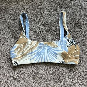 Aerie Blue and Tan Leaf Print Bikini Top